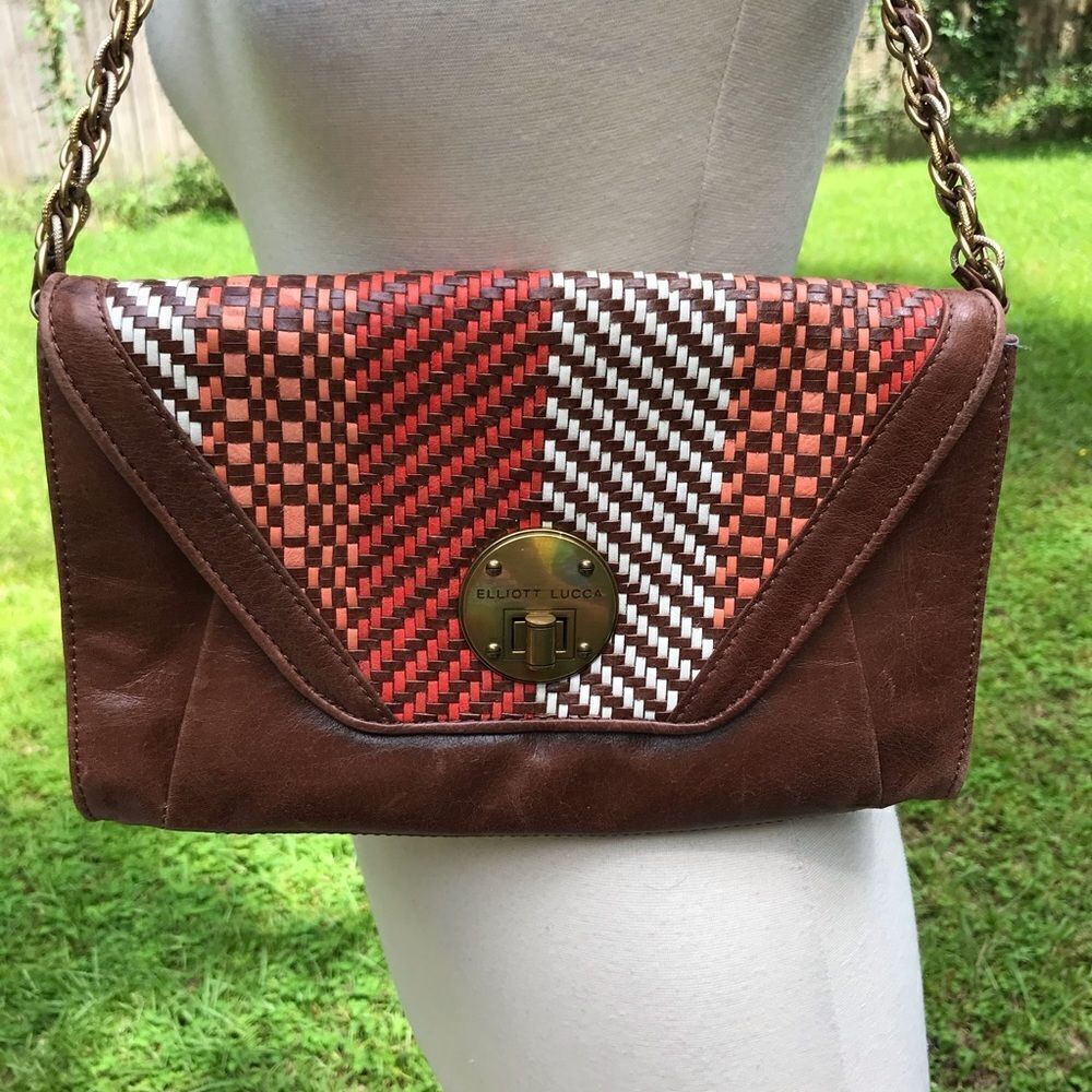 Elliott Lucca Womens Woven Leather Envelope Purse